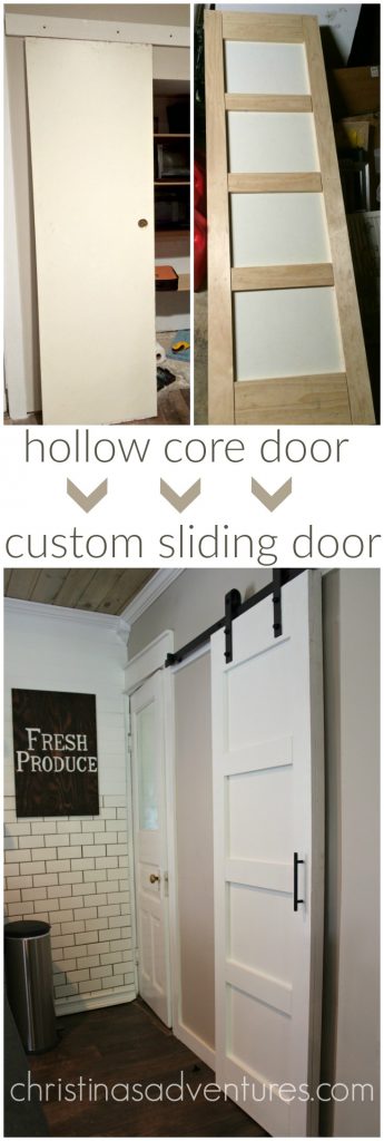 Hollow core door transformed into DIY sliding barn door.