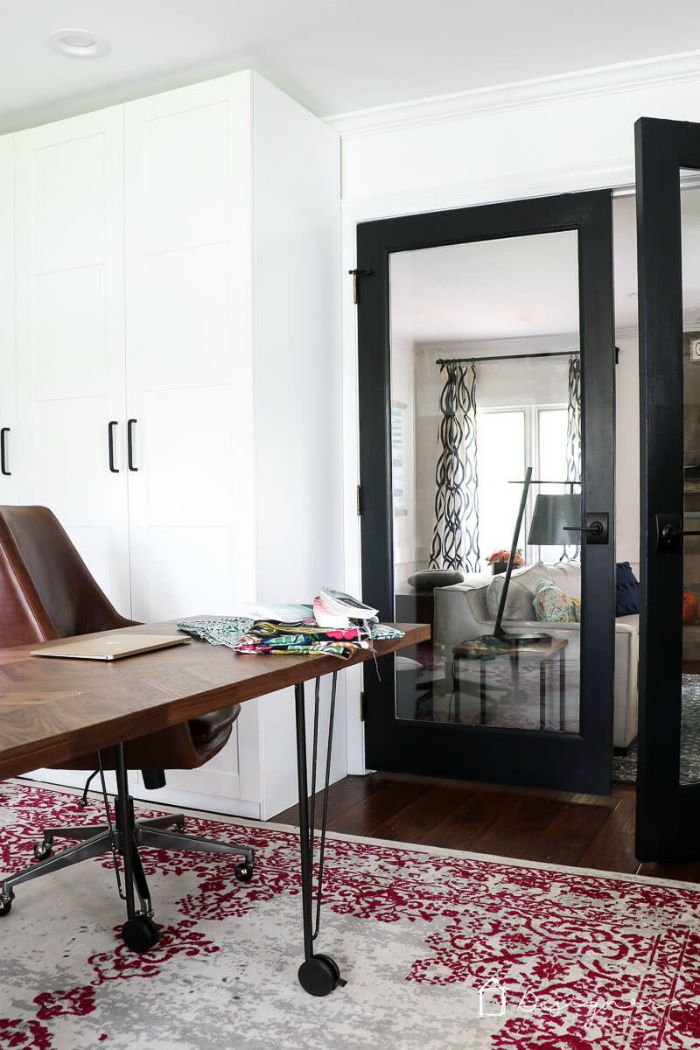 Black home office French doors.