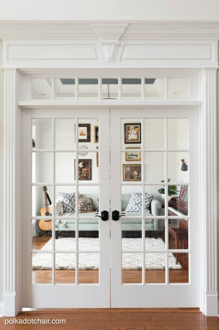 Home office with French doors.