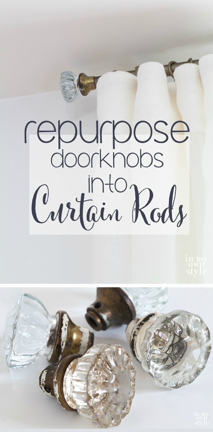 DIY curtain rods with old door knobs.