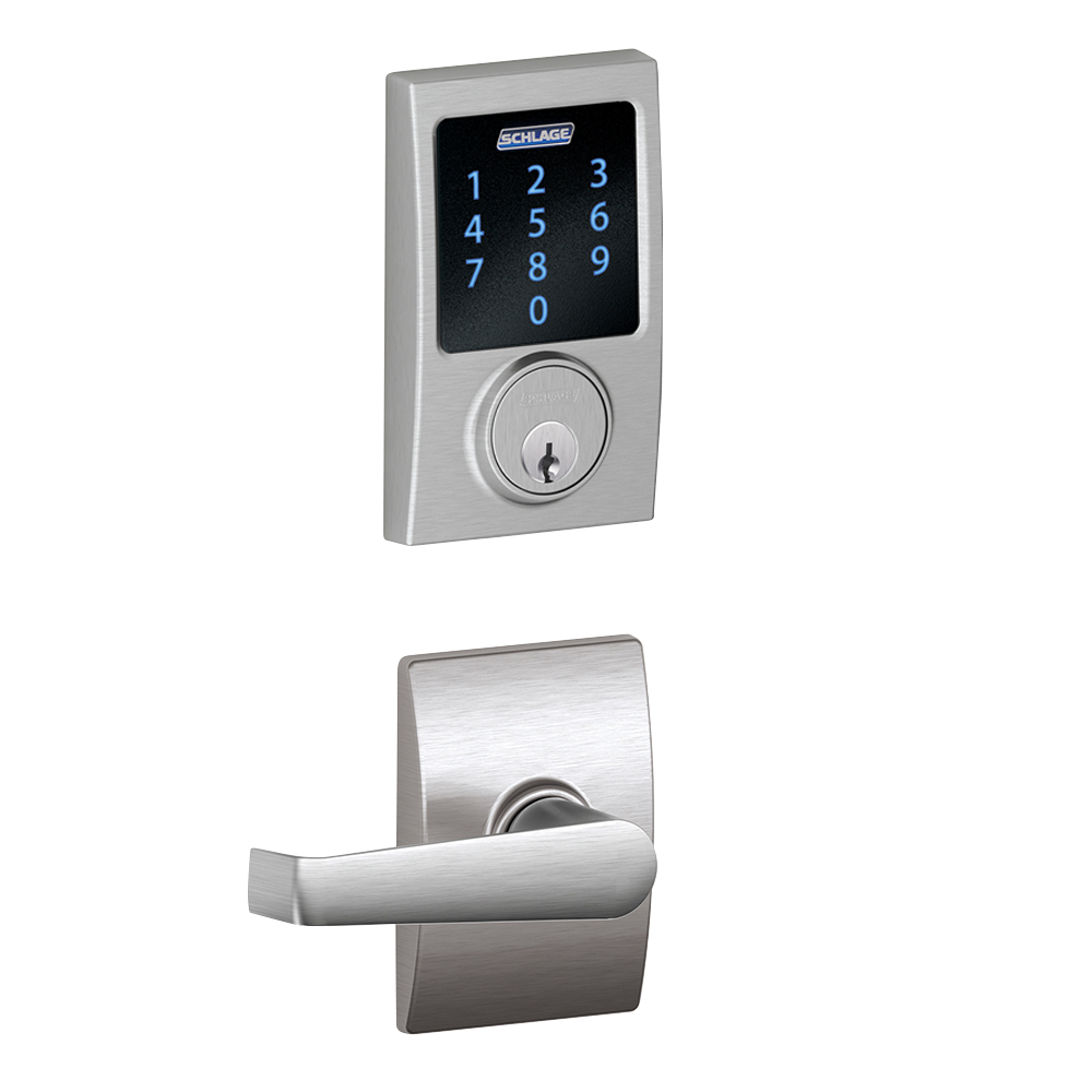 Schlage Connect Smart Deadbolt with alarm with Century trim, Z-wave enabled paired with Elan Lever with Century trim