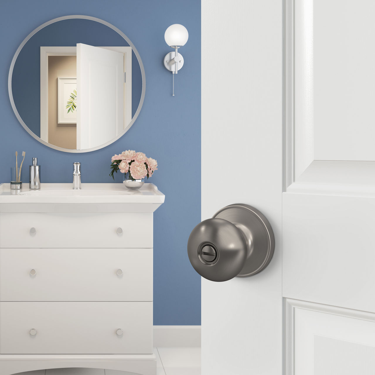 Schlage Home Essentials Marwood Bed and Bath Locking Door Knob, 4-Pack