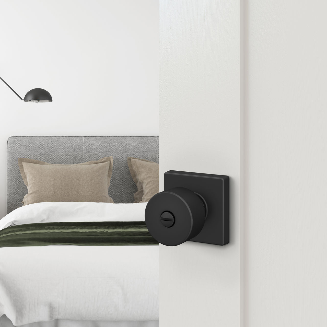 Schlage Home Essentials Realm Bed and Bath Locking Door Lever with Crawley Trim