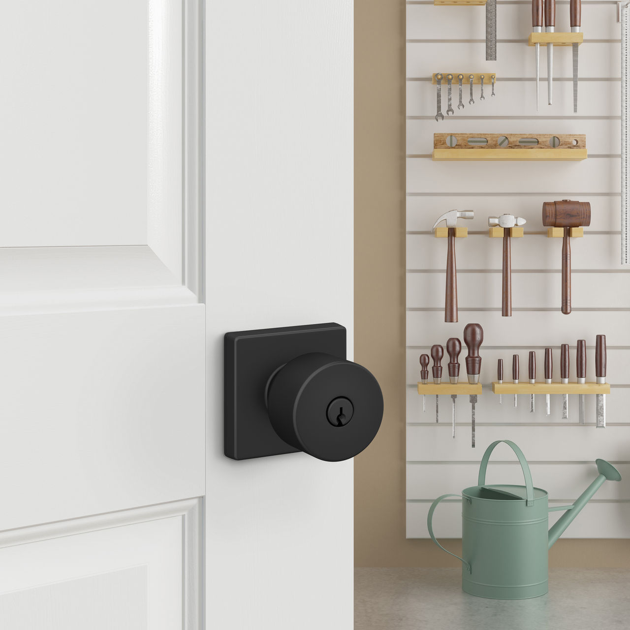 Schlage Home Essentials Realm Keyed Entry Door Knob with Crawley Trim