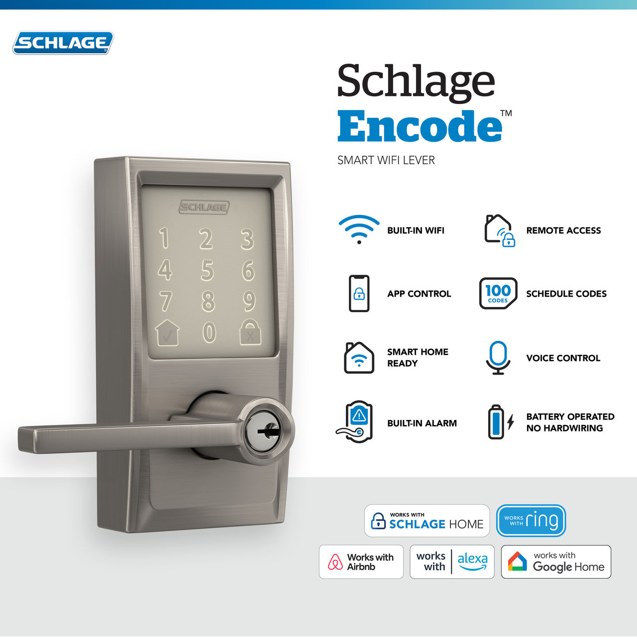 Schlage Encode™ Smart WiFi Lever with Latitude Lever