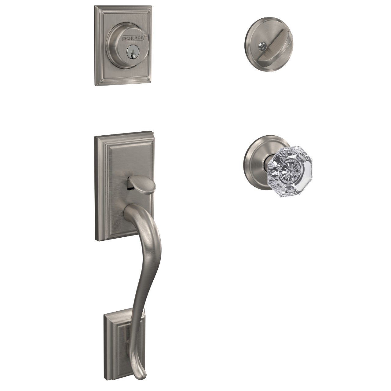 Custom Single Cylinder Handleset and Alexandria Glass Knob with Alden Trim
