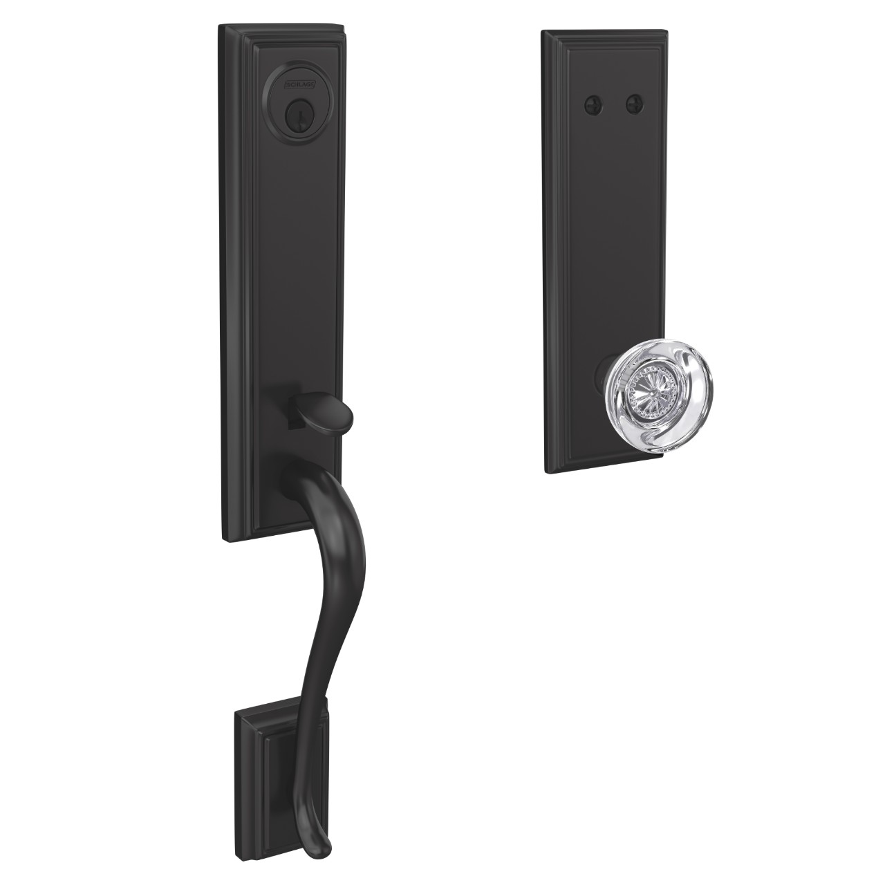 Custom 3/4 trim Inactive Handleset and Hobson Glass Knob with Addison Trim
