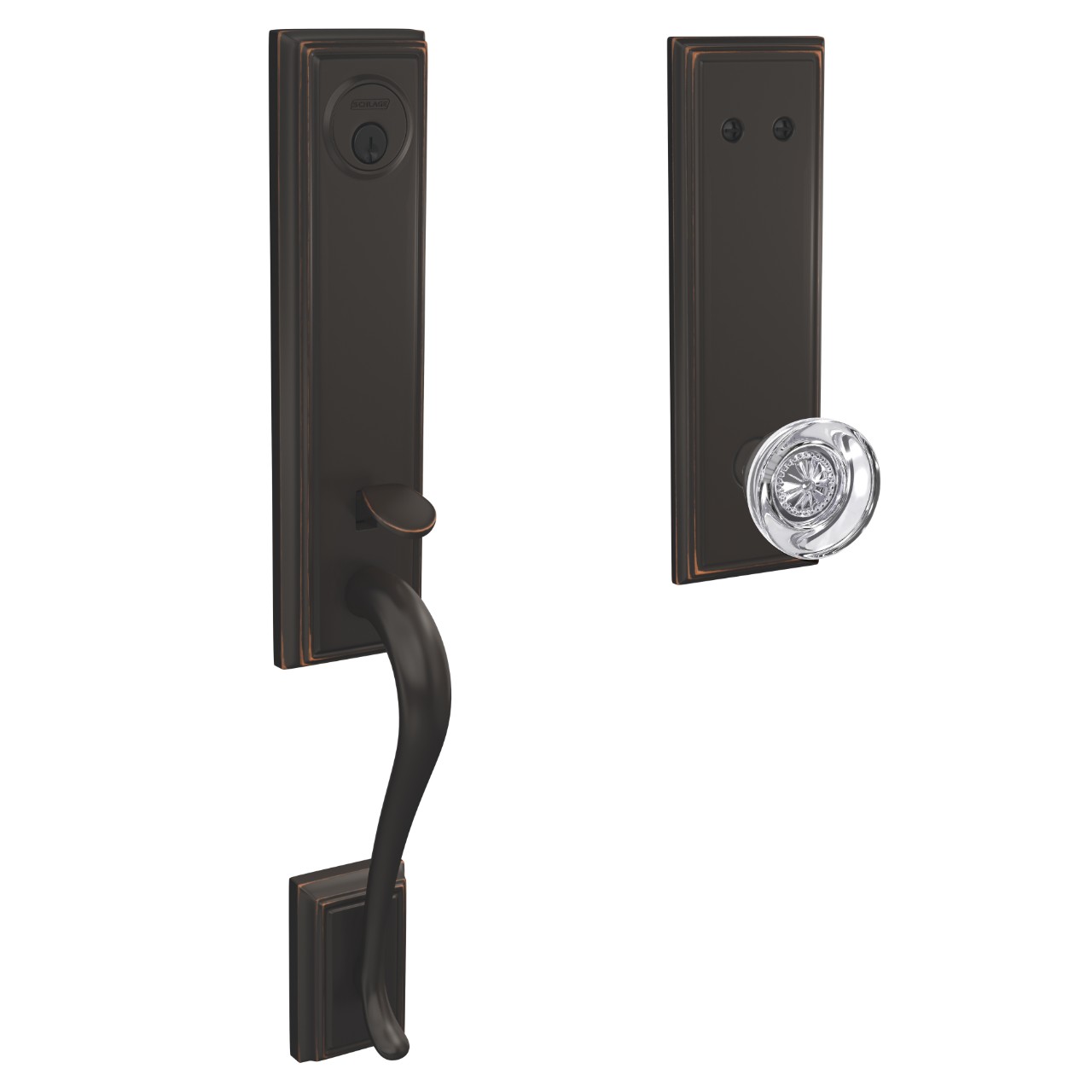Custom 3/4 trim Inactive Handleset and Hobson Glass Knob with Addison Trim