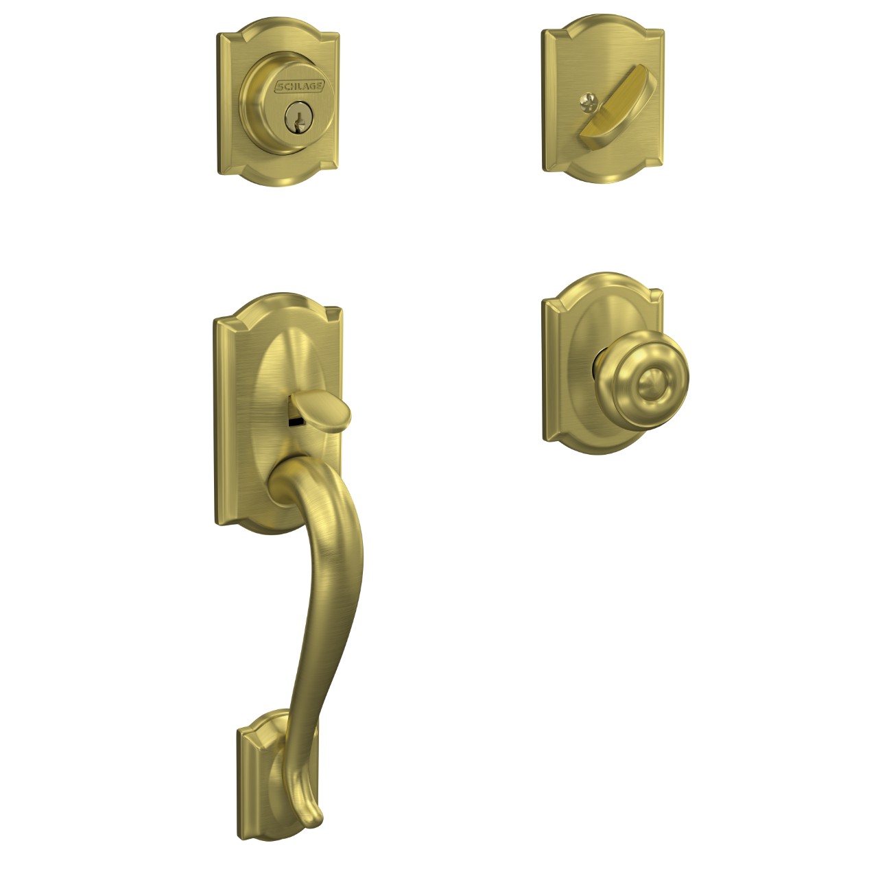 Custom Single Cylinder Handleset and Georgian Knob with Camelot Trim