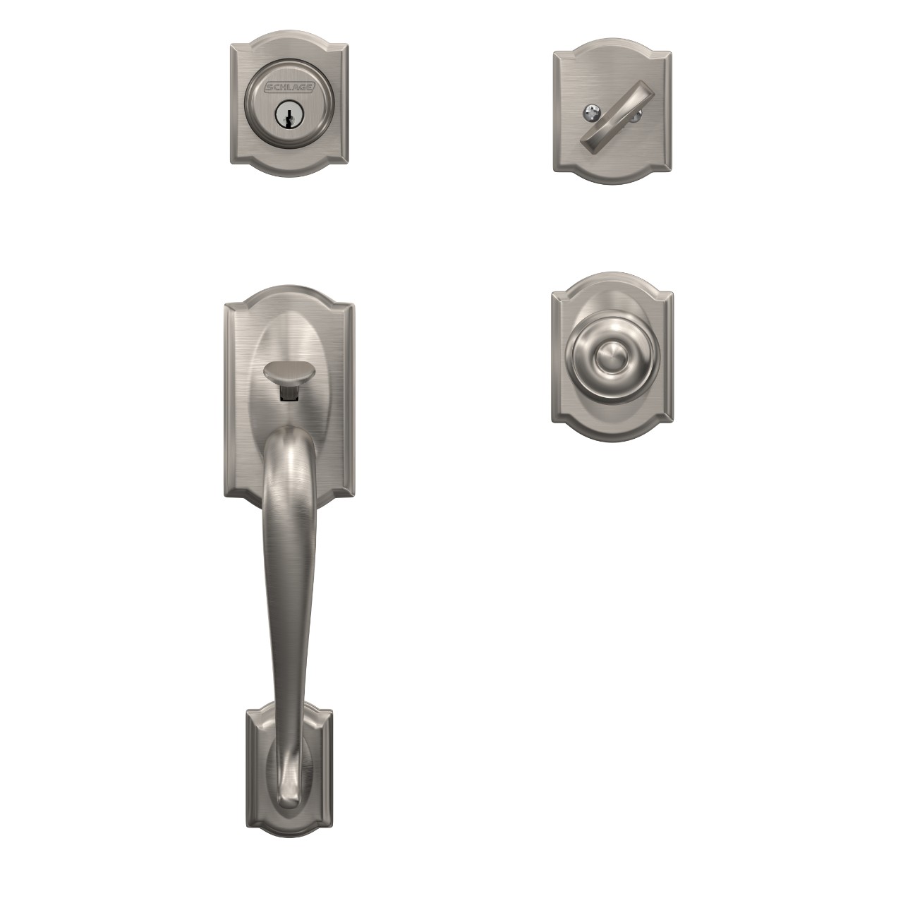 Custom Single Cylinder Handleset and Georgian Knob with Camelot Trim