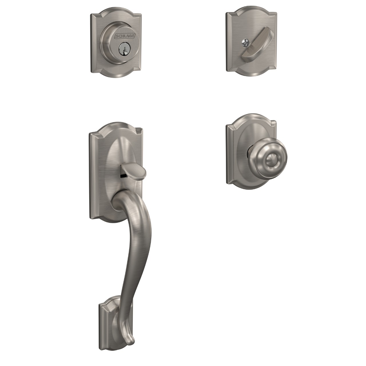 Custom Single Cylinder Handleset and Georgian Knob with Camelot Trim
