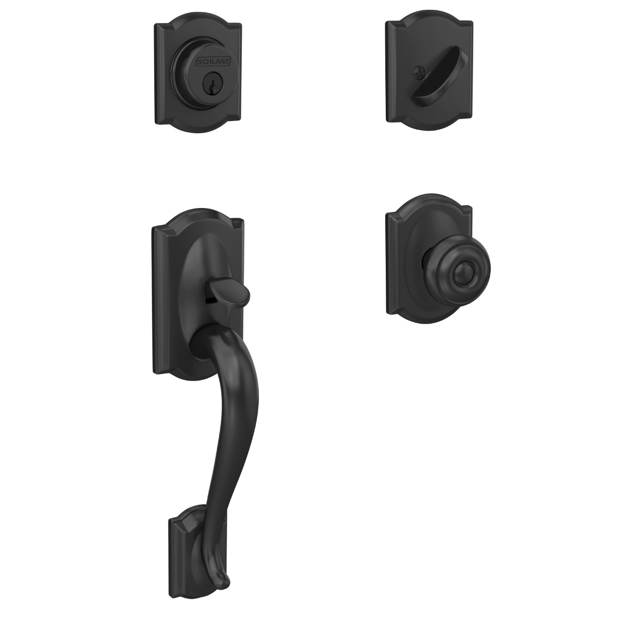 Custom Single Cylinder Handleset and Georgian Knob with Camelot Trim