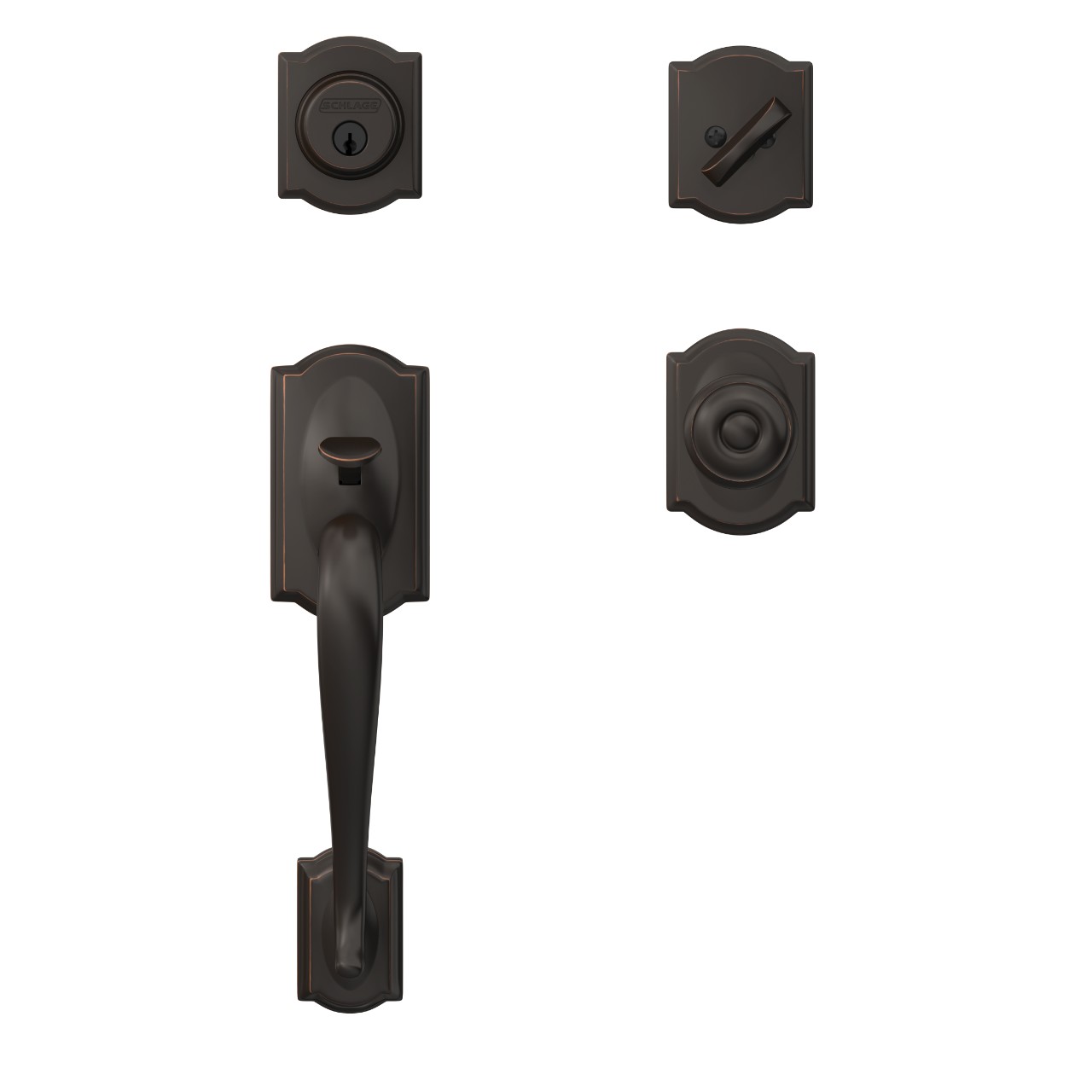 Custom Single Cylinder Handleset and Georgian Knob with Camelot Trim