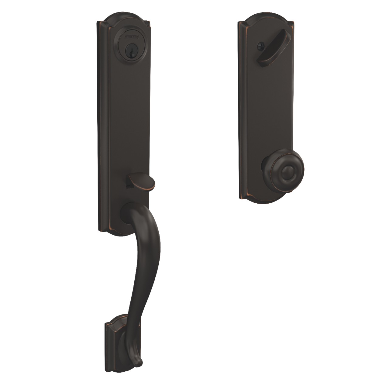 Custom 3/4 Trim Single Cylinder Handleset and Georgian Knob with Camelot Trim