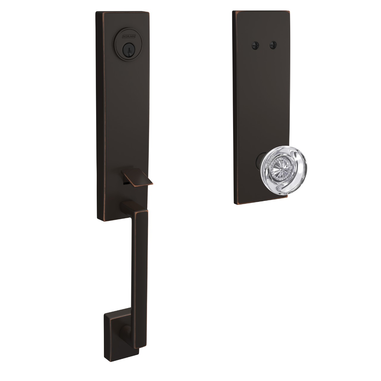 Custom 3/4 trim Inactive Handleset and Hobson Glass Knob with Century Trim