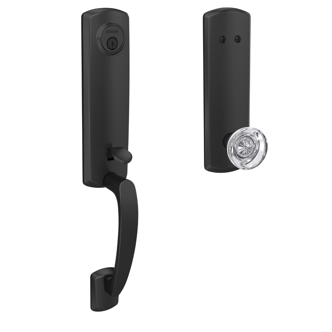 Custom 3/4 trim Inactive Handleset and Hobson Glass Knob with Greenwich Trim