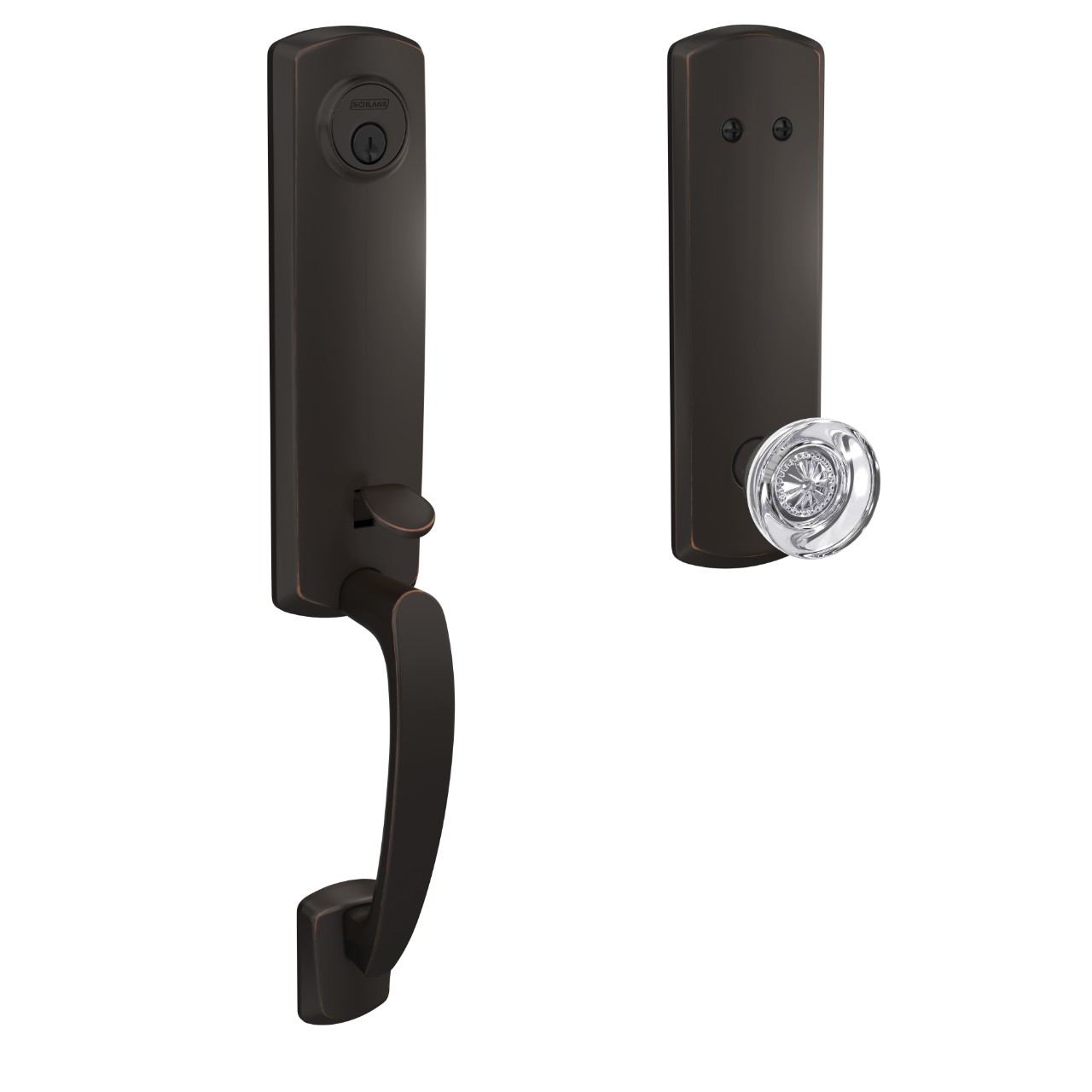 Custom 3/4 trim Inactive Handleset and Hobson Glass Knob with Greenwich Trim