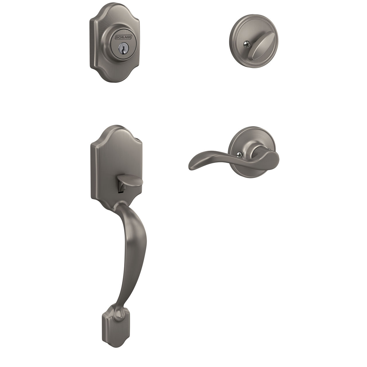 Schlage Home Essentials Nobleton Single Cylinder Handleset and Kenley Lever