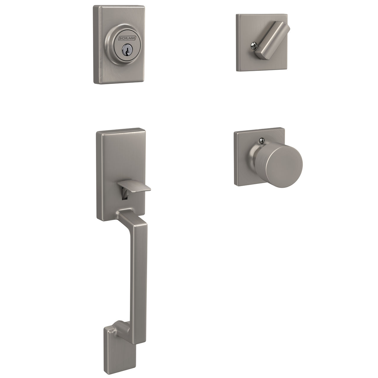 Schlage Home Essentials Truss Single Cylinder Handleset and Realm Knob with Crawley Trim