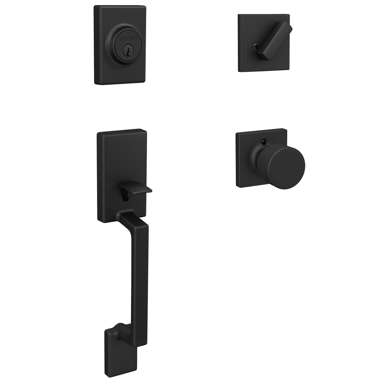 Schlage Home Essentials Truss Single Cylinder Handleset and Realm Knob with Crawley Trim