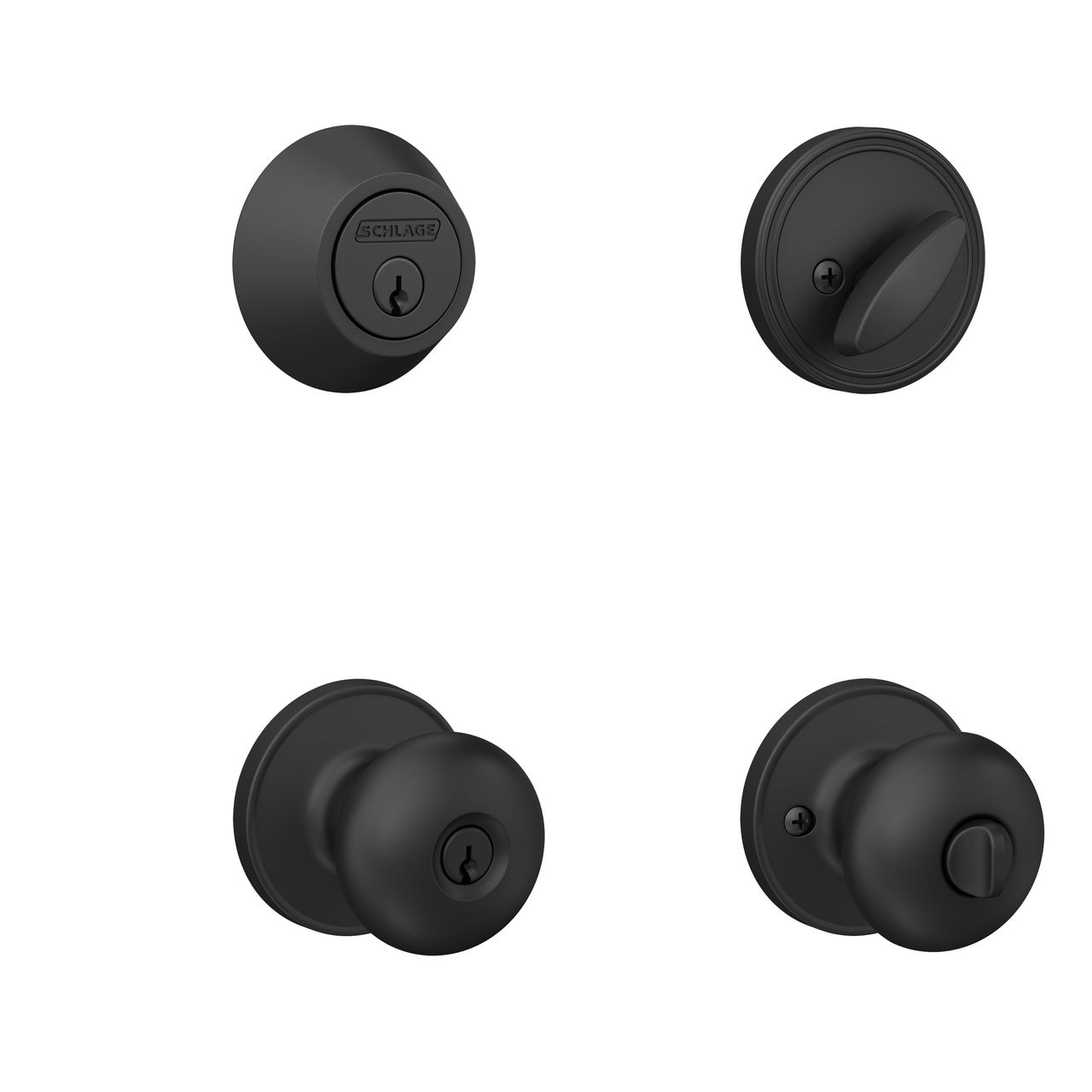 Schlage Home Essentials Single Cylinder Deadbolt and Marwood Keyed Entry Door Knob