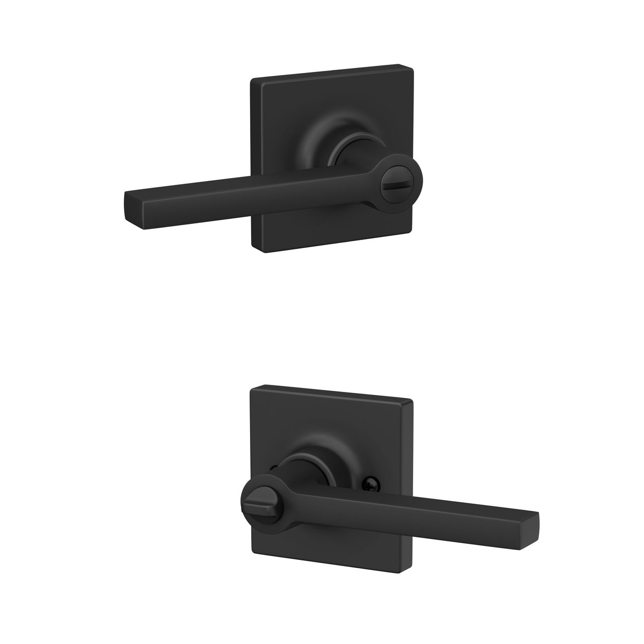 Schlage Home Essentials Hendrix Bed and Bath Locking Door Lever with Crawley Trim