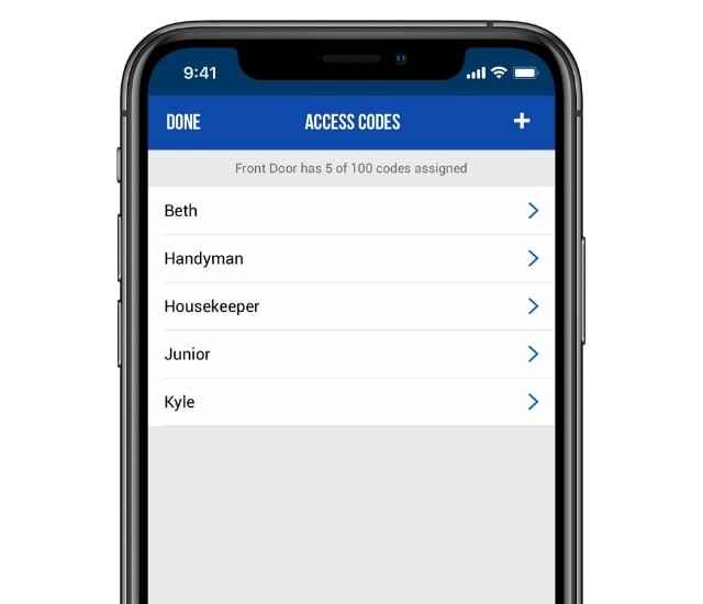 Schlage Home app access codes screen